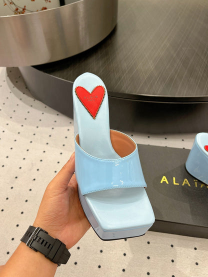 Alaila High Sandal 115mm In Could Blue Glossy Lambskin 954868
