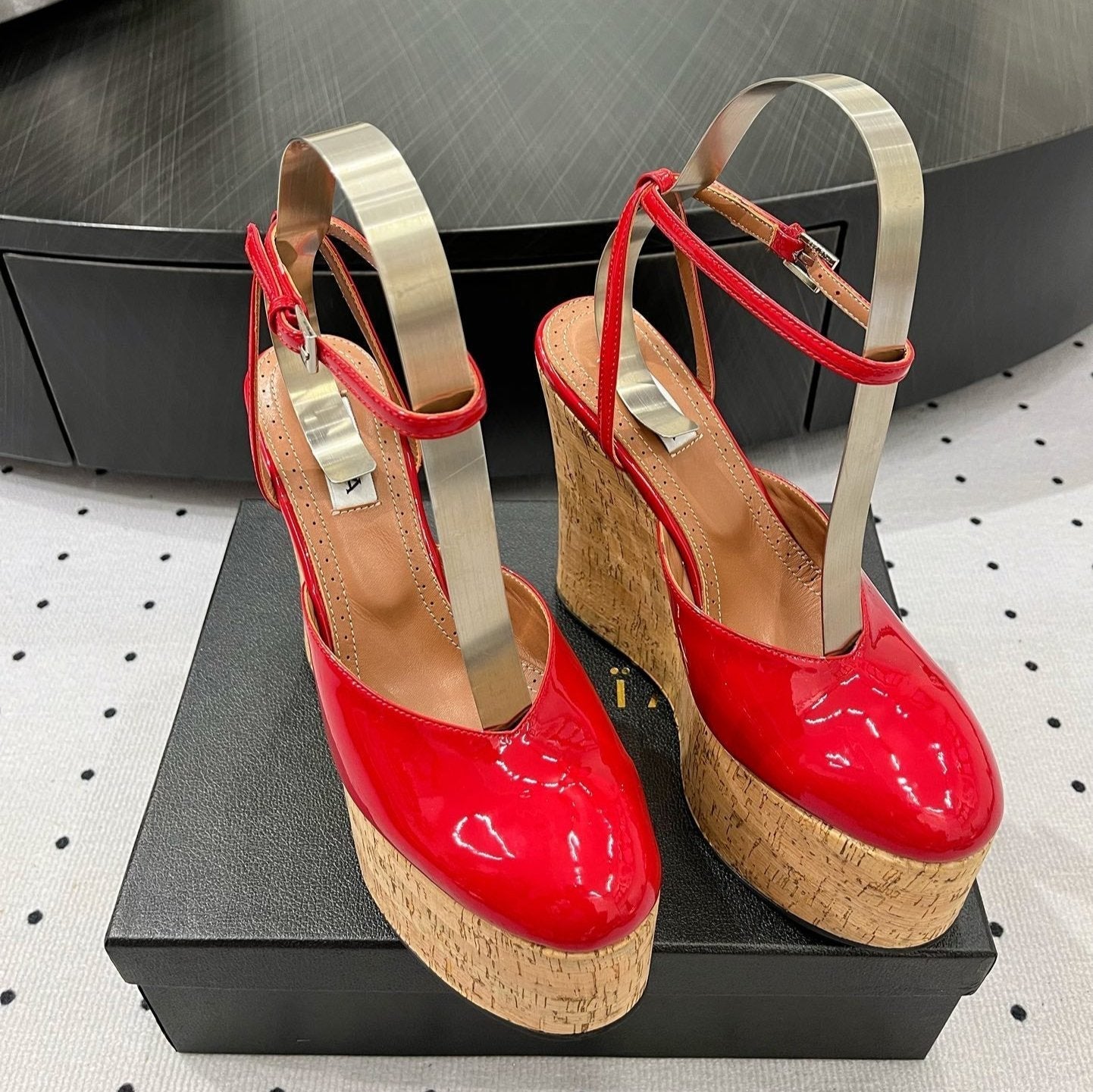 Alaila Wedge Sandals 115mm In Red Glossy Lambskin 954891