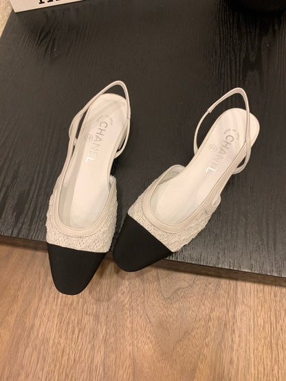 CC 25 Slingback Flat White Fabric Grosgrain