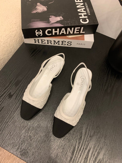 CC 25 Slingback Flat White Fabric Grosgrain