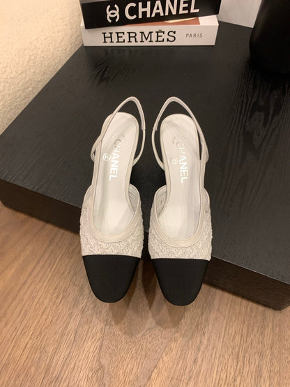 CC 25 Slingback 50mm White Fabric Grosgrain