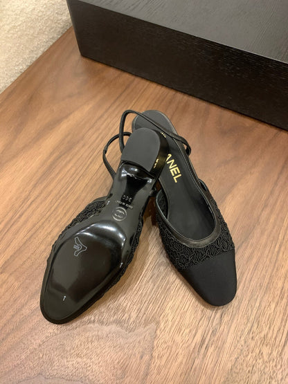 CC 25 Slingback 50mm Black Fabric Grosgrain