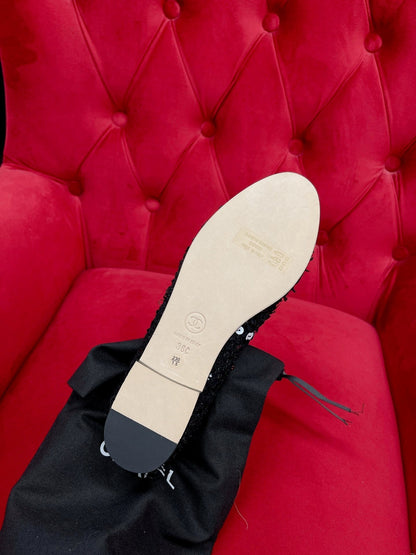 ballet flat black gold tweed metal calfskin