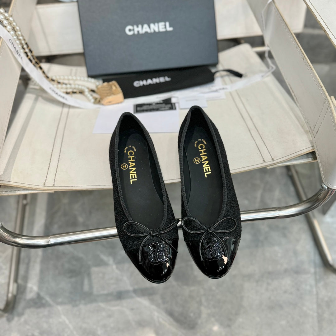 ballet flat black tweed patent calfskin