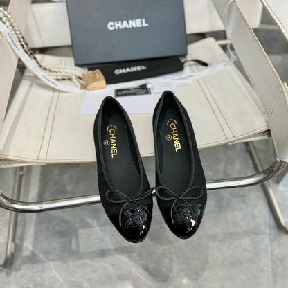 ballet flat black tweed patent calfskin