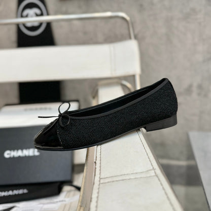 ballet flat black tweed patent calfskin