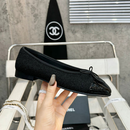 ballet flat black tweed patent calfskin