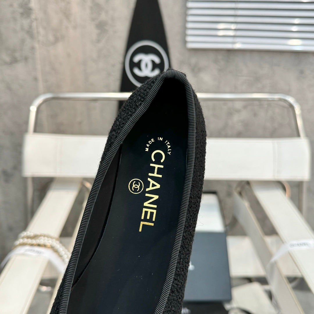 ballet flat black tweed patent calfskin