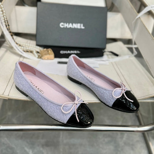 ballet flat light violet tweed black patent calfskin