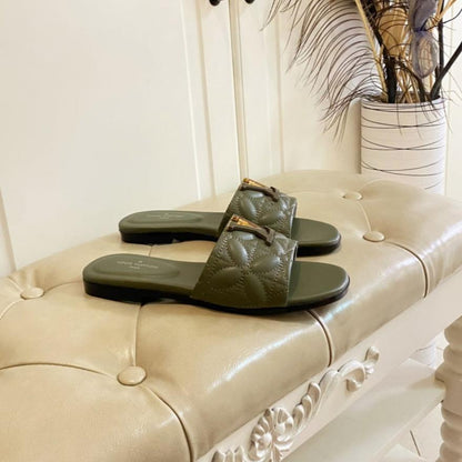 LV Neo Revival Flat Mule Khaki Green Lambskin