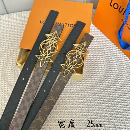 LV MEDIUM 25 MM BELT IN BLACK CALFSKIN GOLD HARDWARE