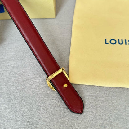 LV Circle Nautical 20mm Reversible Belt Gold Buckle Burgundy Light Brown Lambskin
