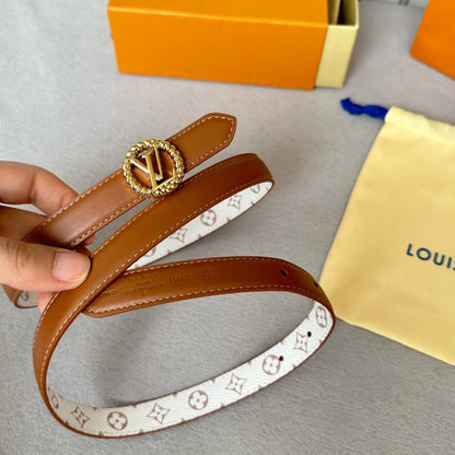 LV Circle Nautical 20mm Reversible Belt Gold Buckle Tan White lambskin