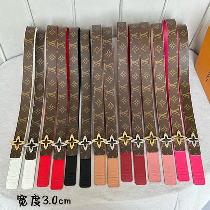 LV  MINI FLOWERGRAM 30MM REVERSIBLE BELT IN CHERRY RED CALFSKIN GOLD HARDWARE