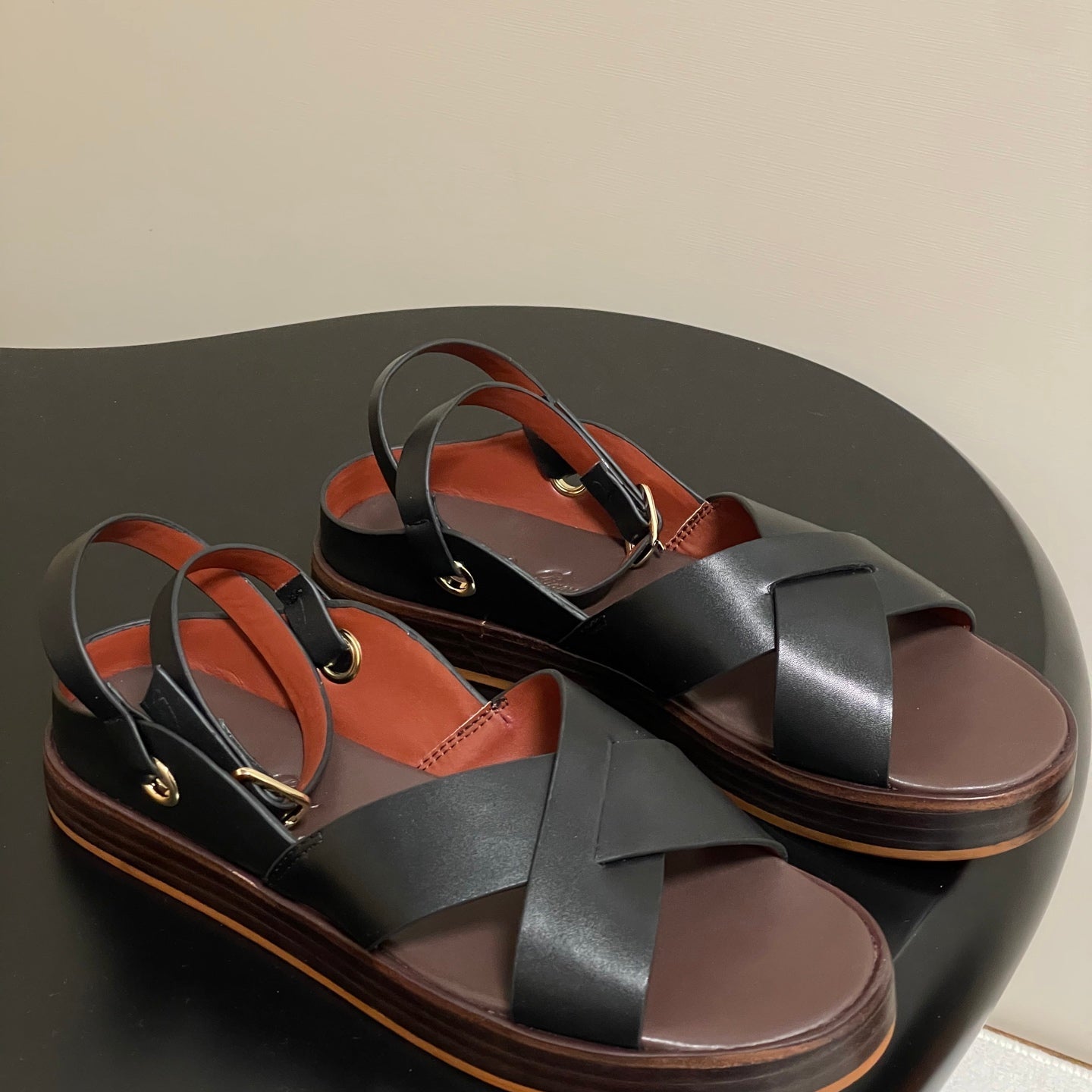 LP  Sandal Black Brown Cowhide 312170