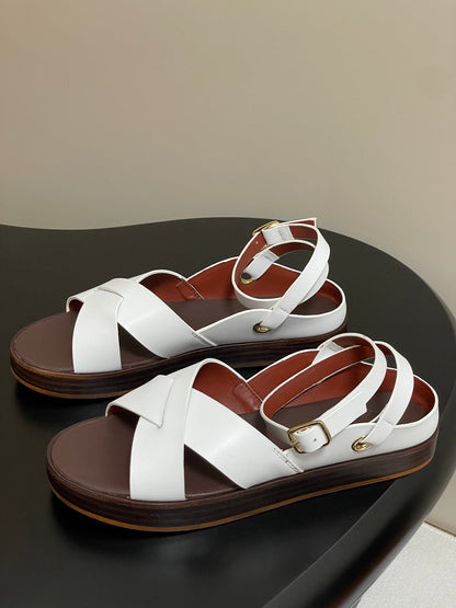 LP  Sandal White Brown Cowhide 312171
