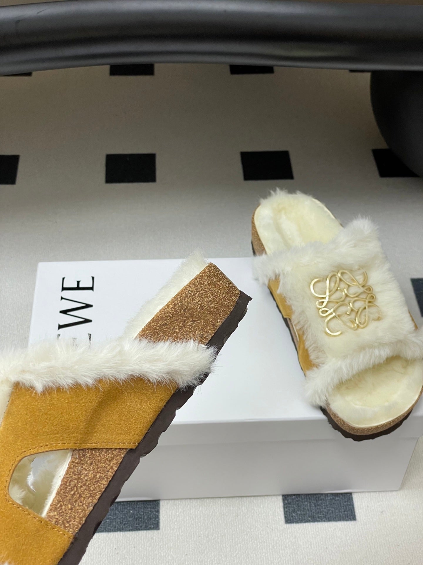 Loewe x Birkenstock slippers white tan further