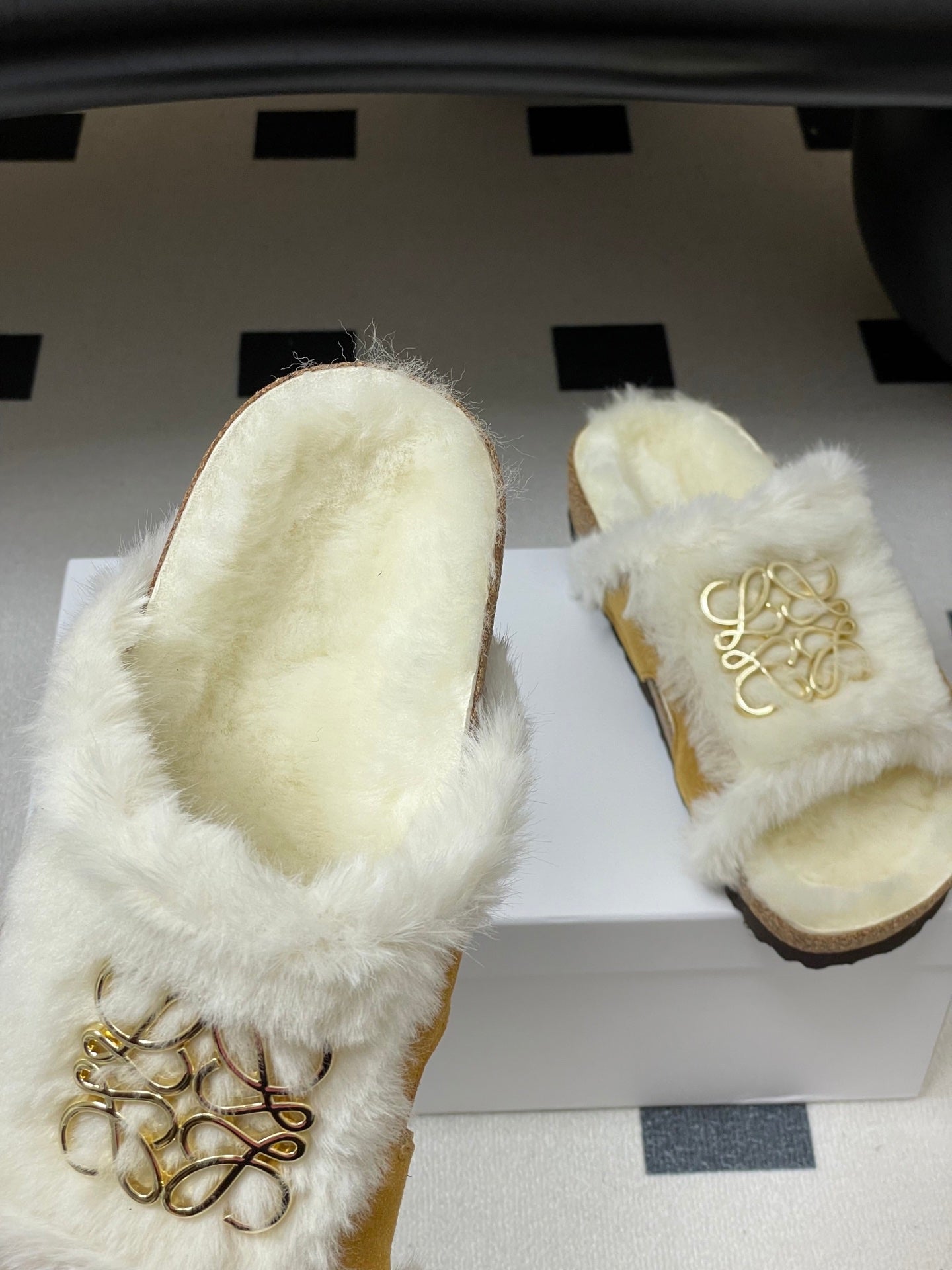 Loewe x Birkenstock slippers white tan further