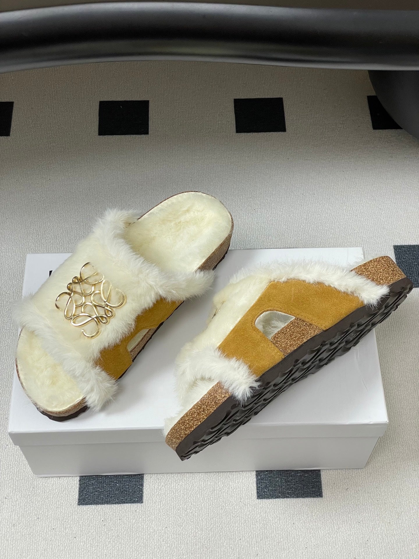 Loewe x Birkenstock slippers white tan further