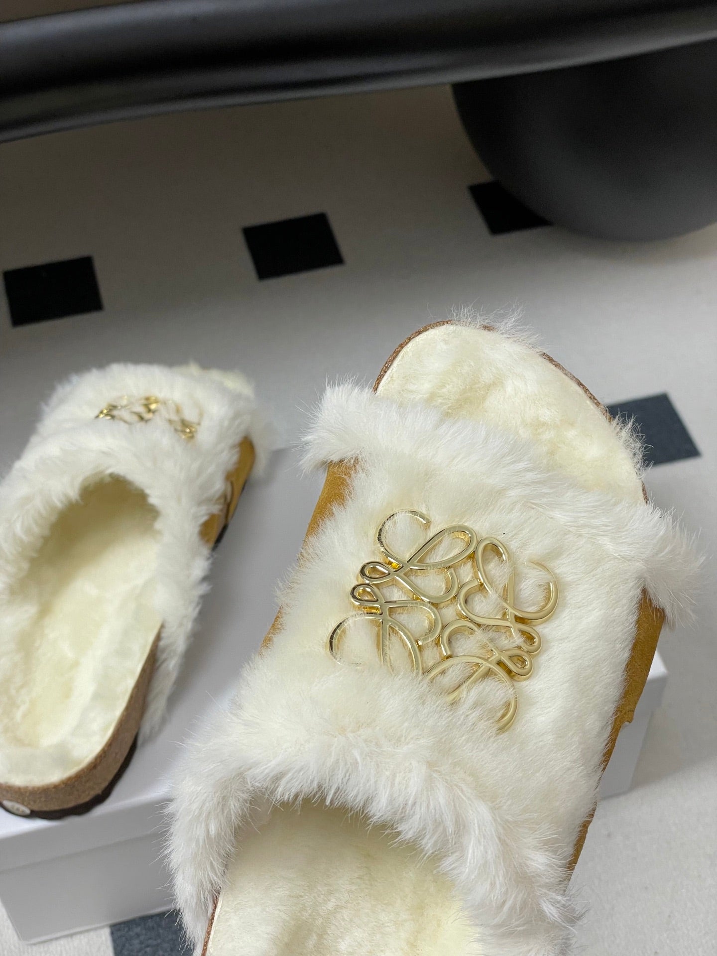 Loewe x Birkenstock slippers white tan further