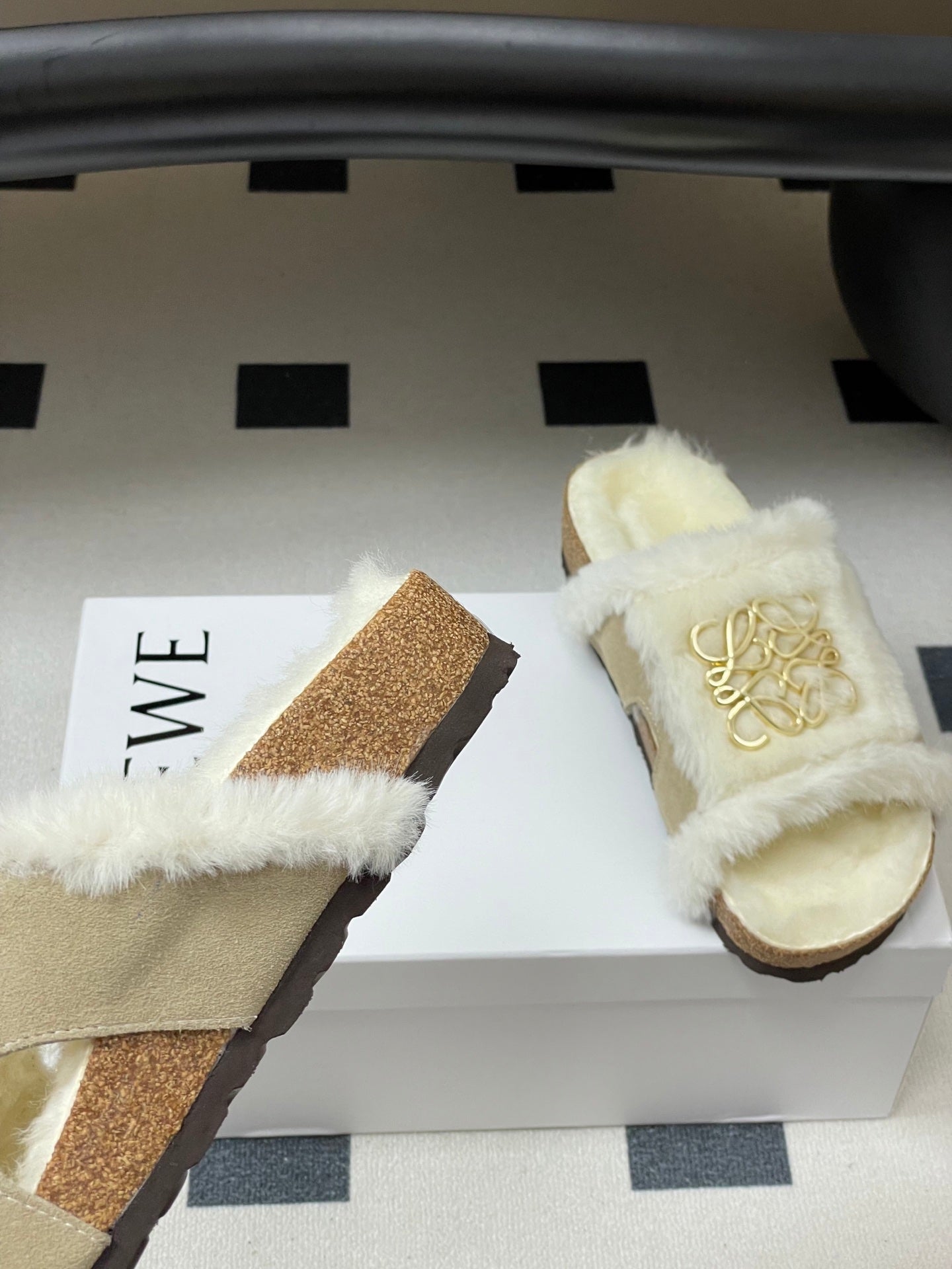 Loewe x Birkenstock slippers white gray further