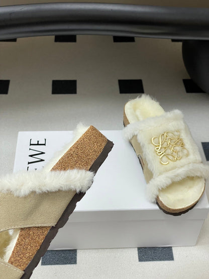 Loewe x Birkenstock slippers white gray further