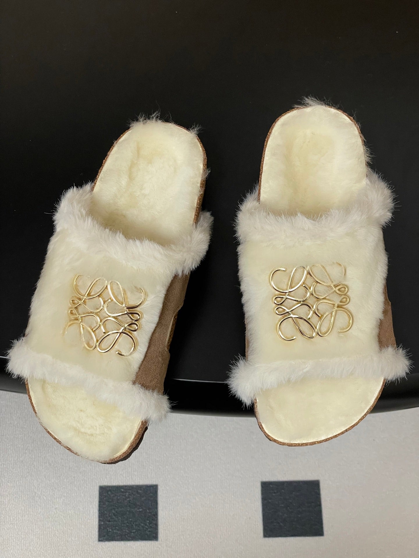 Loewe x Birkenstock slippers white brown further