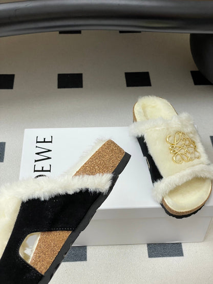 Loewe x Birkenstock slippers white black further