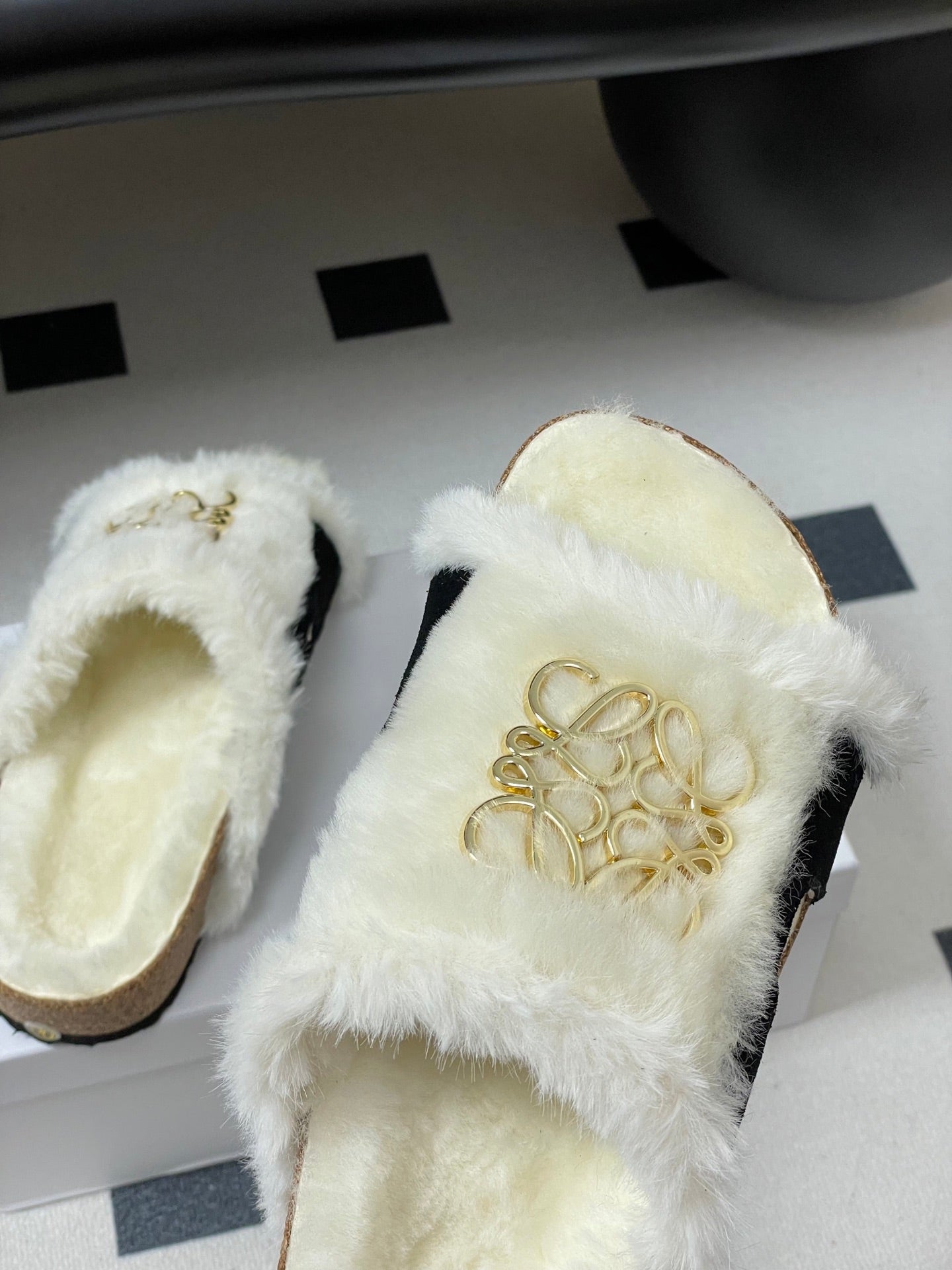 Loewe x Birkenstock slippers white black further