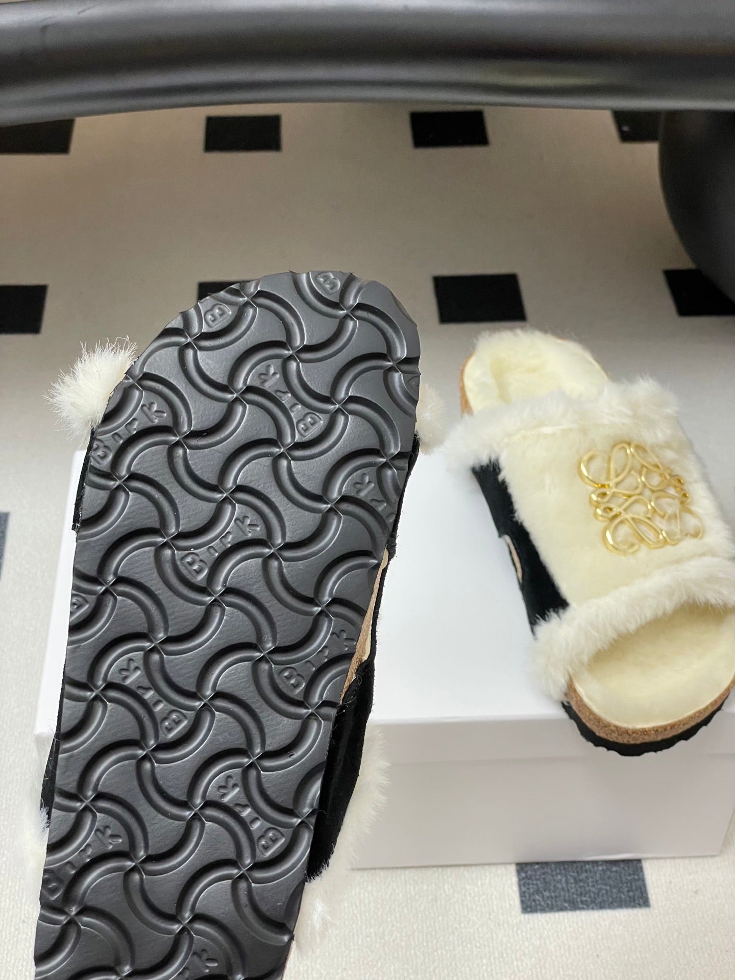 Loewe x Birkenstock slippers white black further