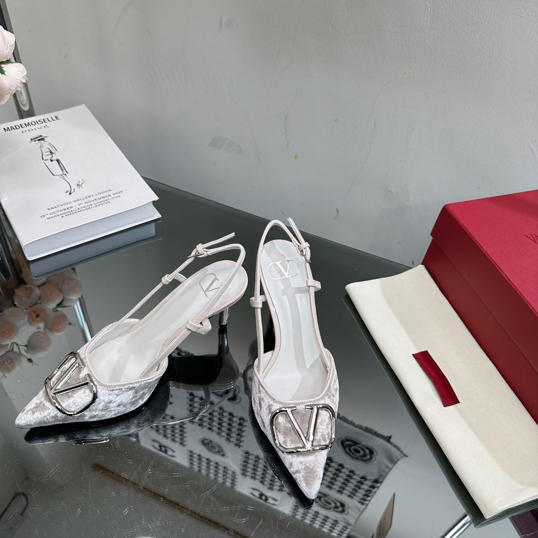 Vlogo Signature Slingback White Calfskin and Velvet