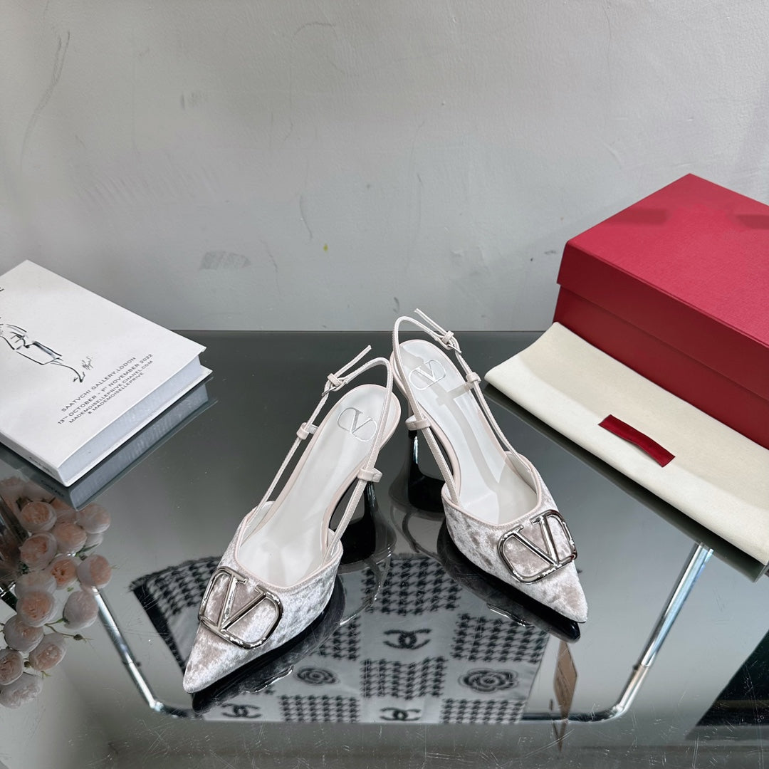 Vlogo Signature Slingback White Calfskin and Velvet