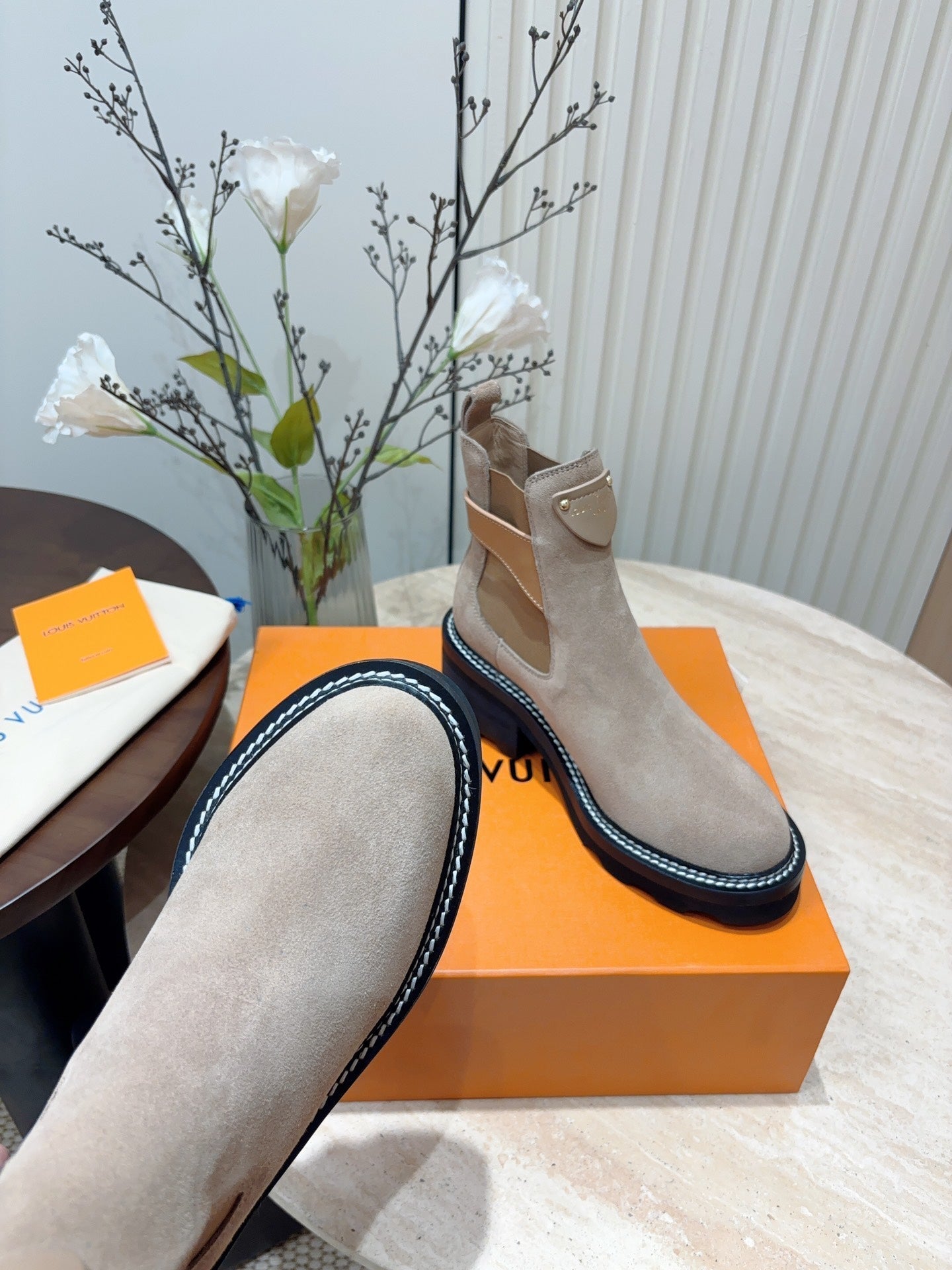 LV Beaubourg Ankle Boot Gray Brown Suede