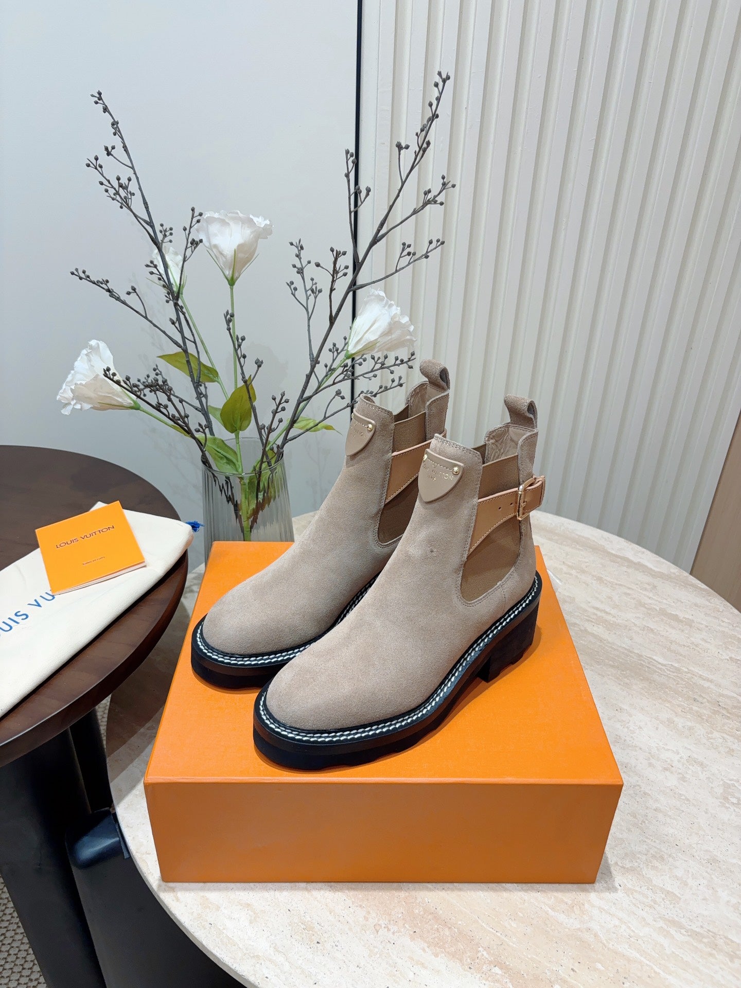 LV Beaubourg Ankle Boot Gray Brown Suede