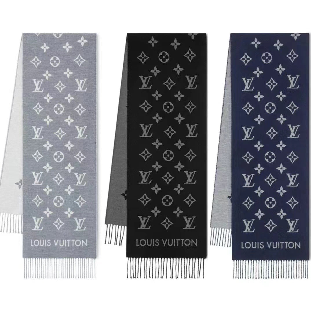 ALL ABOUT MONOGRAM SCARF 185 CM IN AEGEAN BLUE WOOL 394499