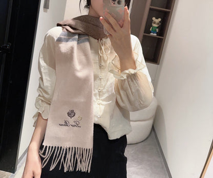 LP Grande Unita Scarf 180 CM In White Mix Brown Earth Cashmere 403790