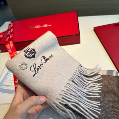 LP Grande Unita Scarf 180 CM In White Mix Brown Earth Cashmere 403790