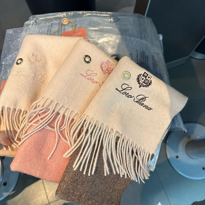 LP Grande Unita Scarf 180 CM In White Mix Brown Earth Cashmere 403790