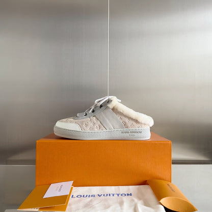 LV Lous Open Back Sneaker 30mm Beige Monogram Suede