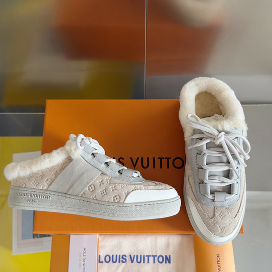 LV Lous Open Back Sneaker 30mm Beige Monogram Suede