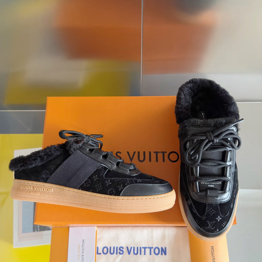 LV Lous Open Back Sneaker 30mm Black Monogram Suede