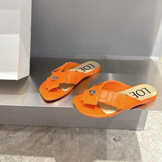 Loewe 25 Toy Panta Toe Thong Orange Sheepskin 317258