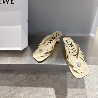 Loewe 25 Toy Panta Toe Thong 5cm Beige Sheepskin