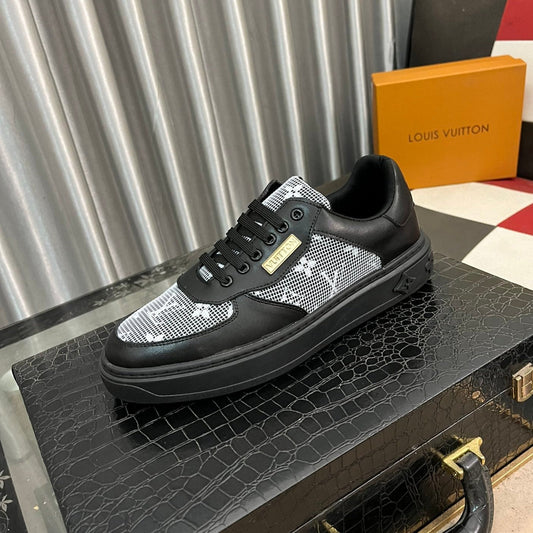 LV CLASSIC TRAINERS WHITE MESH AND BLACK CALFSKIN