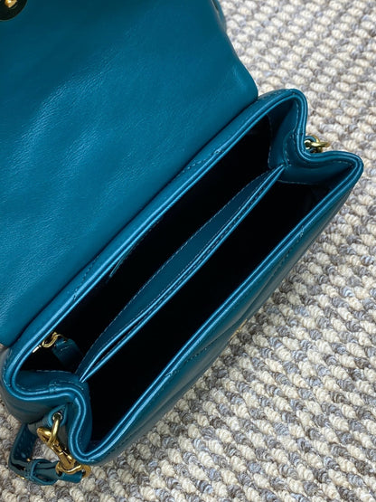 LOULOU MINI BAG 20 IN DARK CYAN LAMBSKIN GOLD HARDWARE
