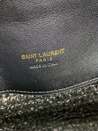 le 37 woven raffia 20cm black calfskin