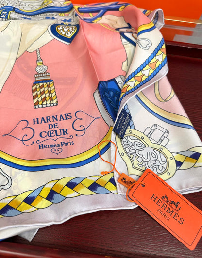 Carré Harnais De Cœur Scarf 90 CM In Pink Colorful Silk 306471