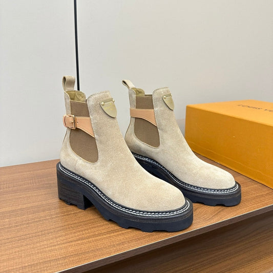 LV Beaubourg Ankle Boot Beige Suede