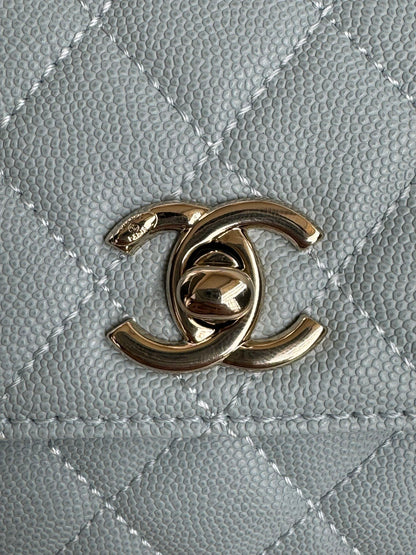 CC 24K Coco Handle Nano 14.5cm Cloud Blue Grained Calfskin Gold Hardware