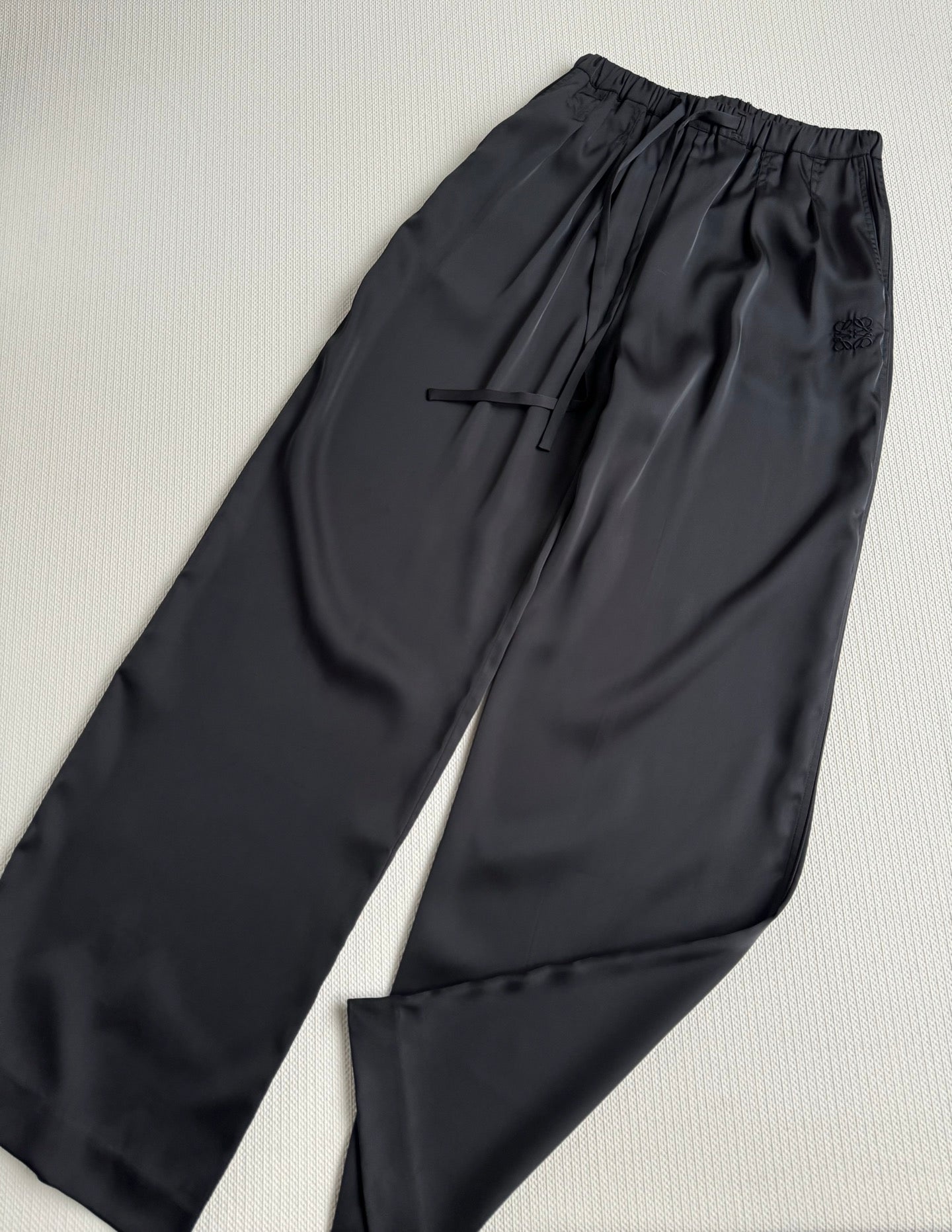 Loewe High Waisted Pants Black Satin Fabric